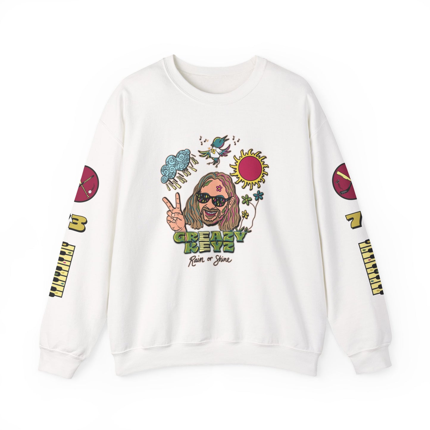 Retro Peace Vibes Sweatshirt — 'Rain or Shine' Graphic Crewneck