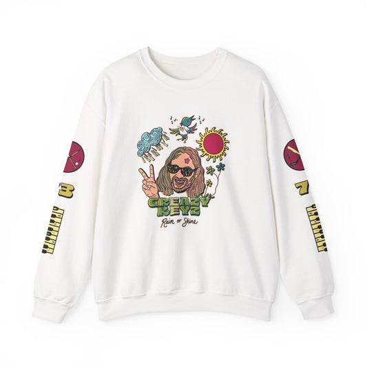 Retro Peace Vibes Sweatshirt — 'Rain or Shine' Graphic Crewneck